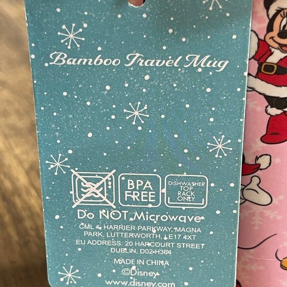 Disney Christmas Mickey and Minnie Mouse Bamboo Travel Mug, Pink, NWT - Picture 5 of 9